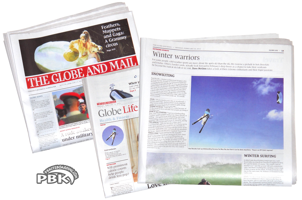 Globe and Mail Newspaper Article Snowkiting Kite Skiing Canada USA